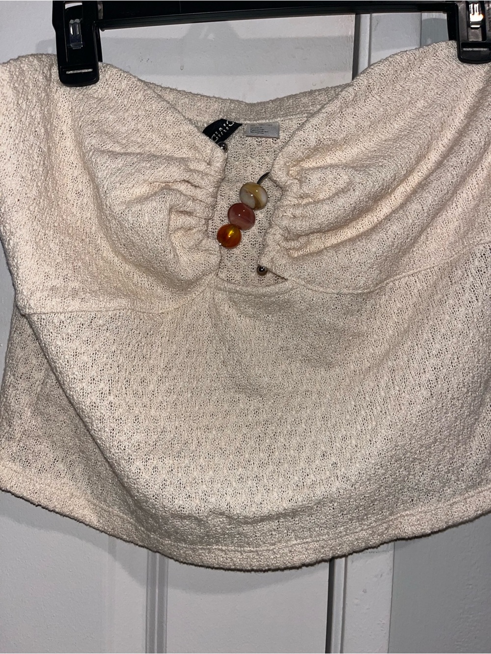 H&M Cream Strapless Knit Crop Top with Bead Detail